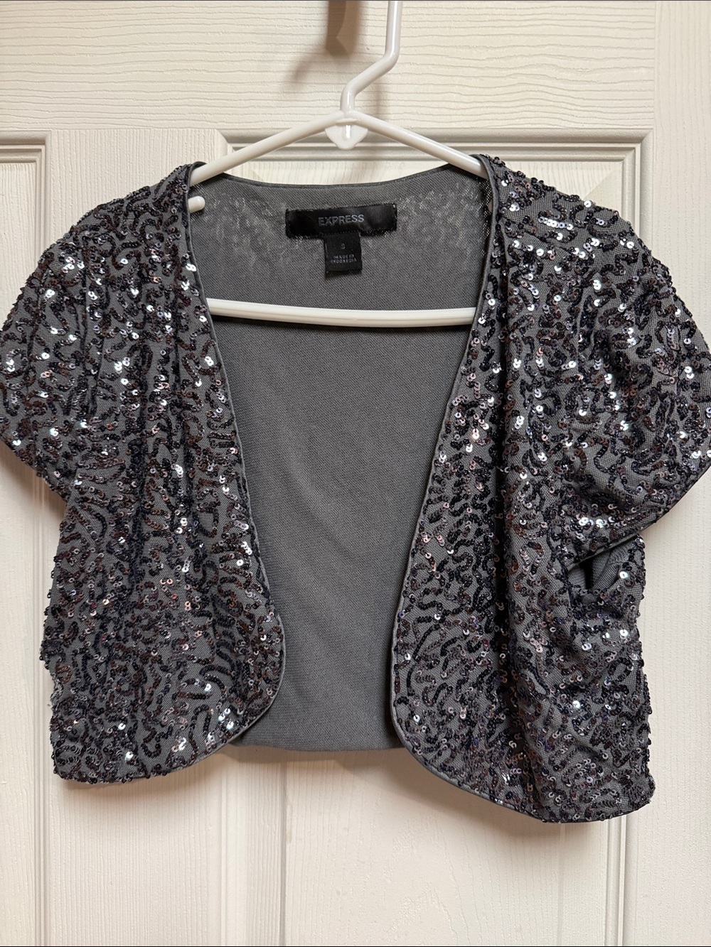 Express Sequined Short Sleeve Bolero - Gray